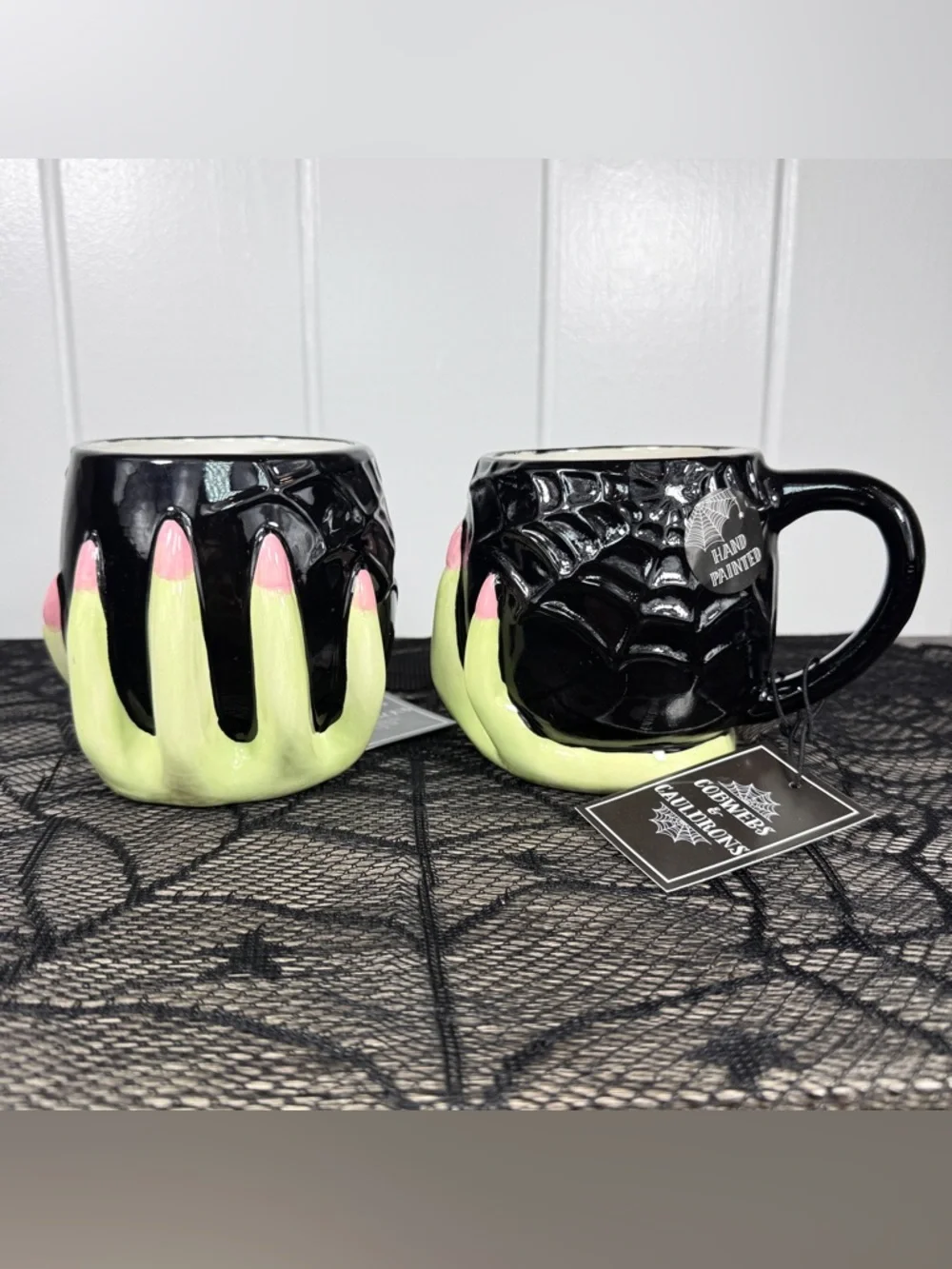 NEW Cobwebs & Cauldrons Witch Hands Spiderwebs Halloween Mugs